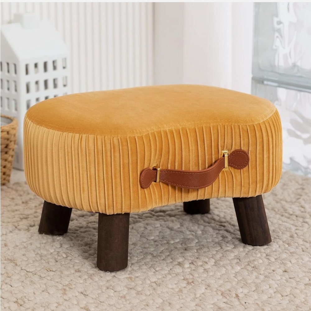 Leesingdo Small Footstool with Handle, Velvet Ottoman